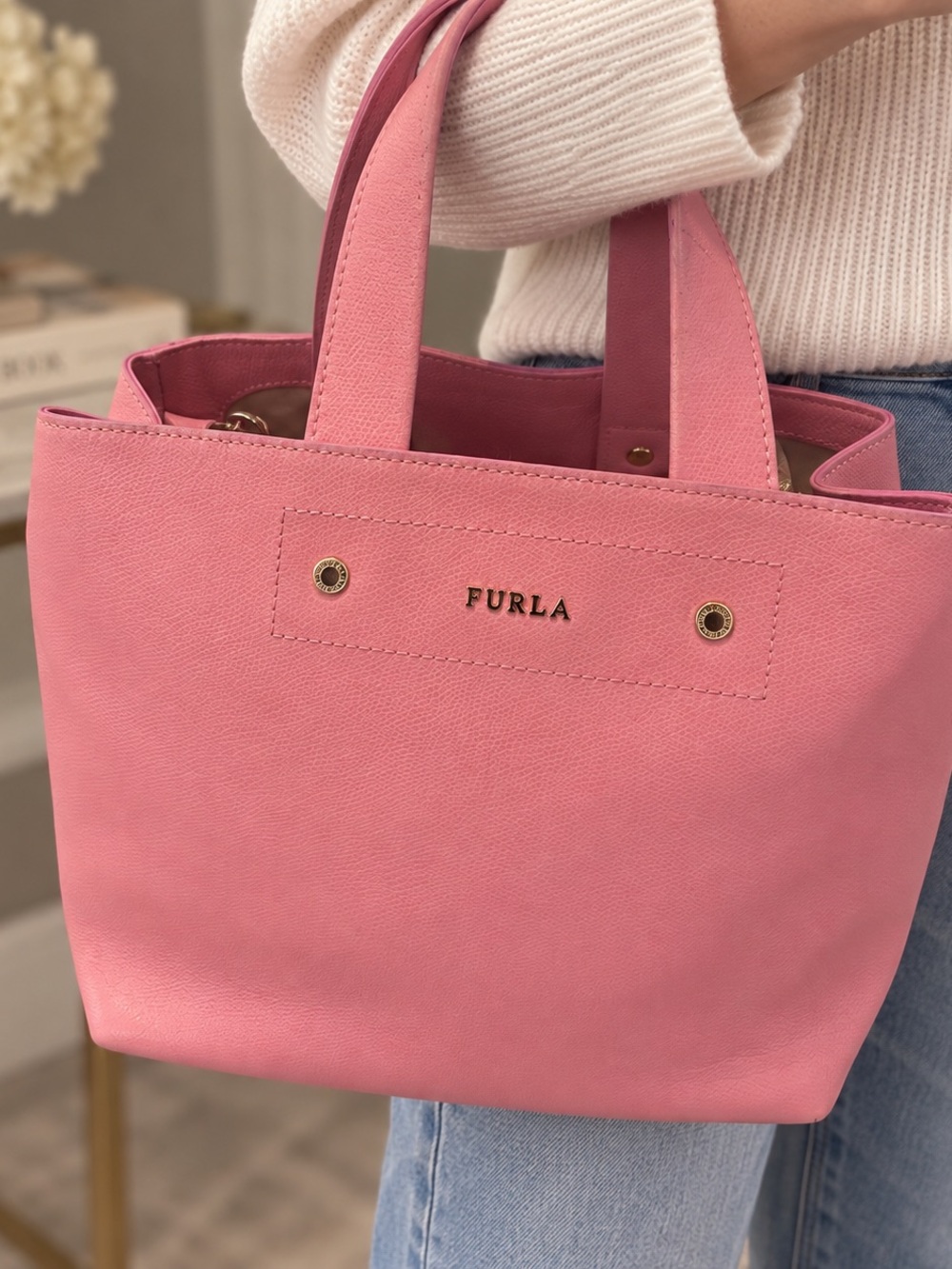 Furla Pink Leather Tote Bag